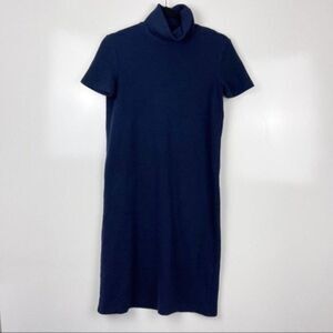 Zara Knit Turtleneck Midi Dress Short Sleeve Ribbed Blue Women's Size Small